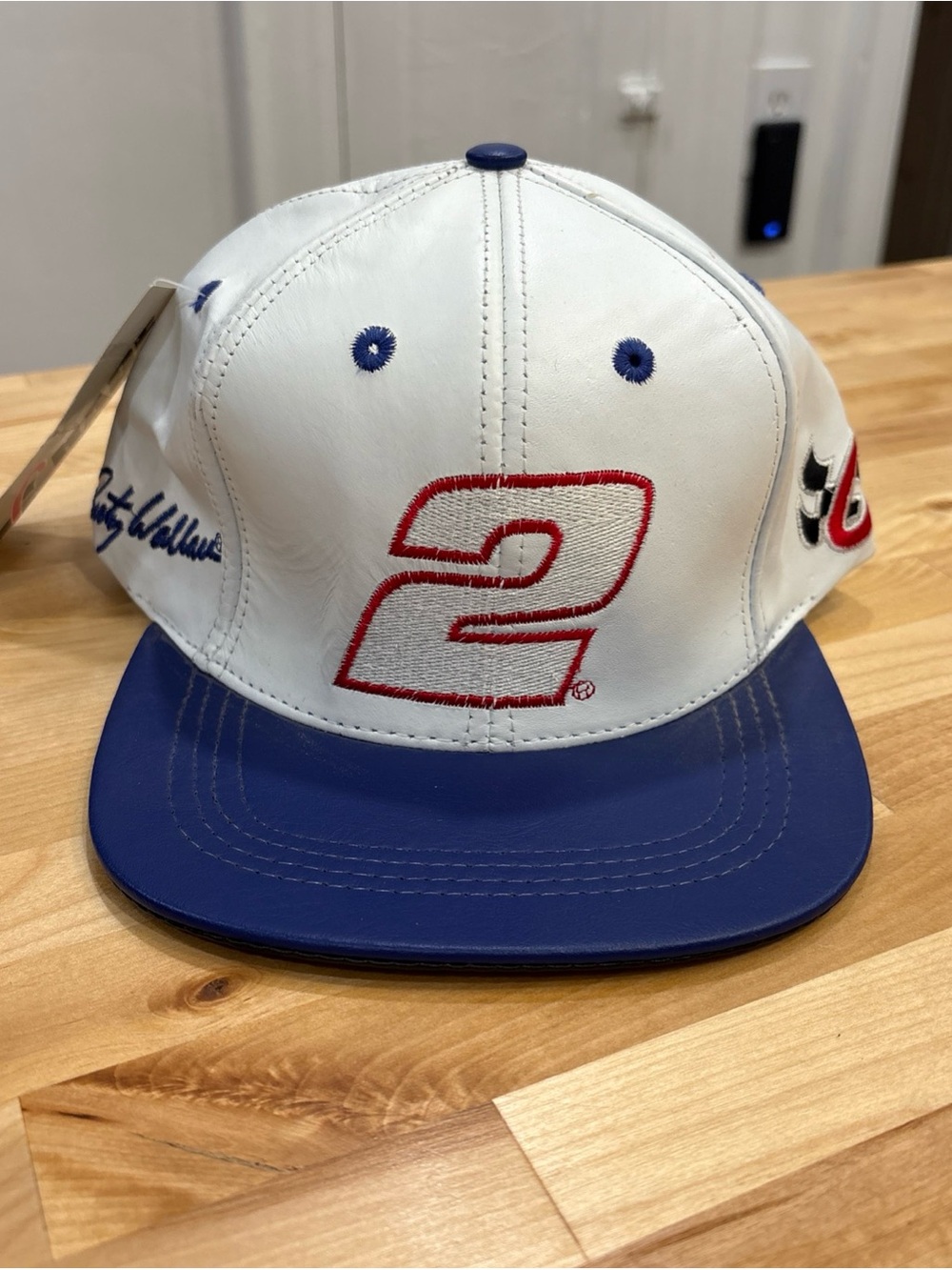 NWT Vintage Chase JH Design NASCAR Rusty Wallace #2 white Leather Snapback Hat